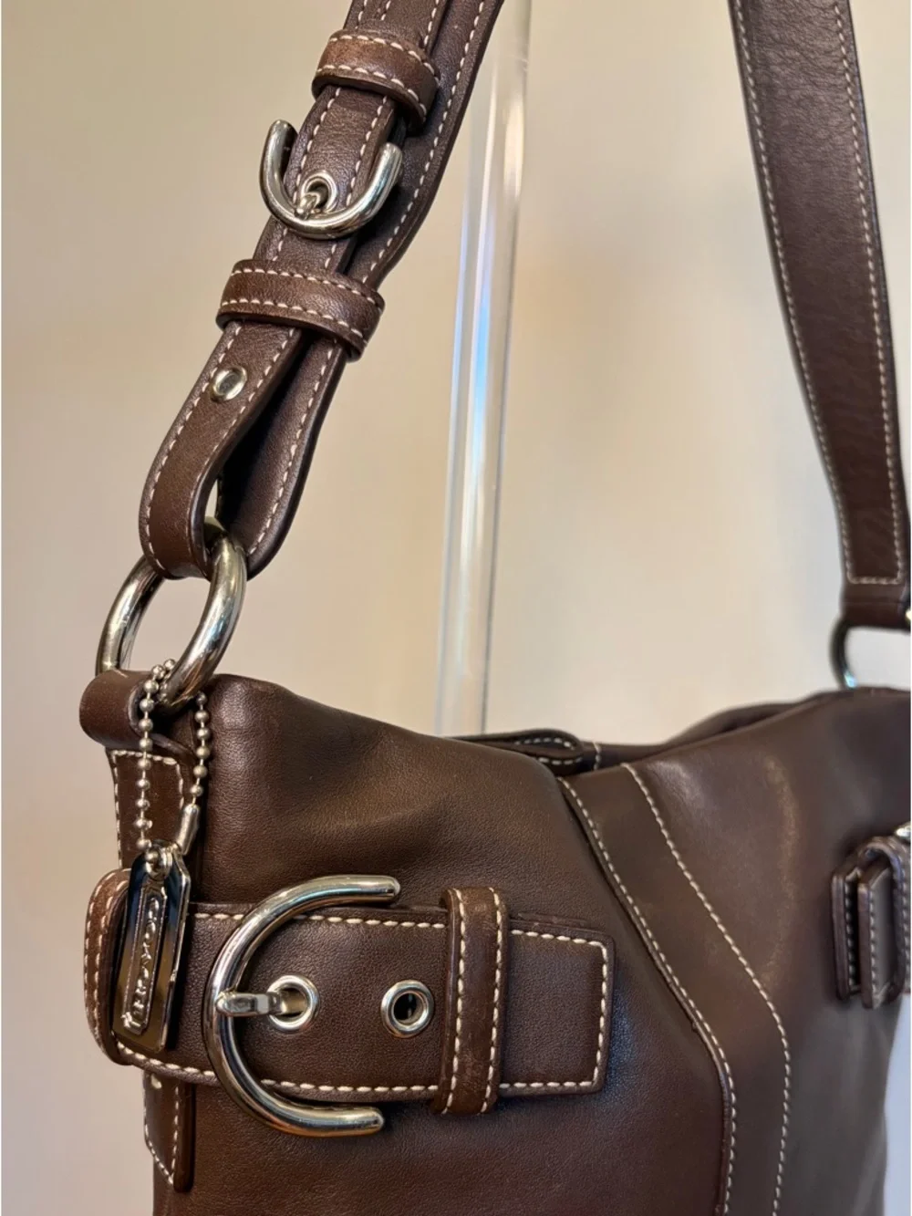 Vintage COACH Soho Slim Duffel Dark Brown Leather Shoulder Purse 1453 EUC